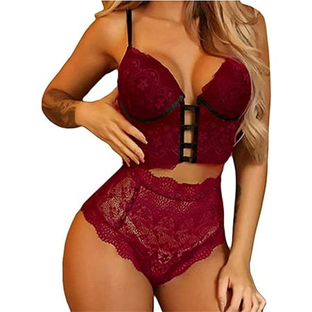

Bagilaanoe Women 2 Pcs Sexy Lingerie Set Lace Bra and High-Waisted Panty Set