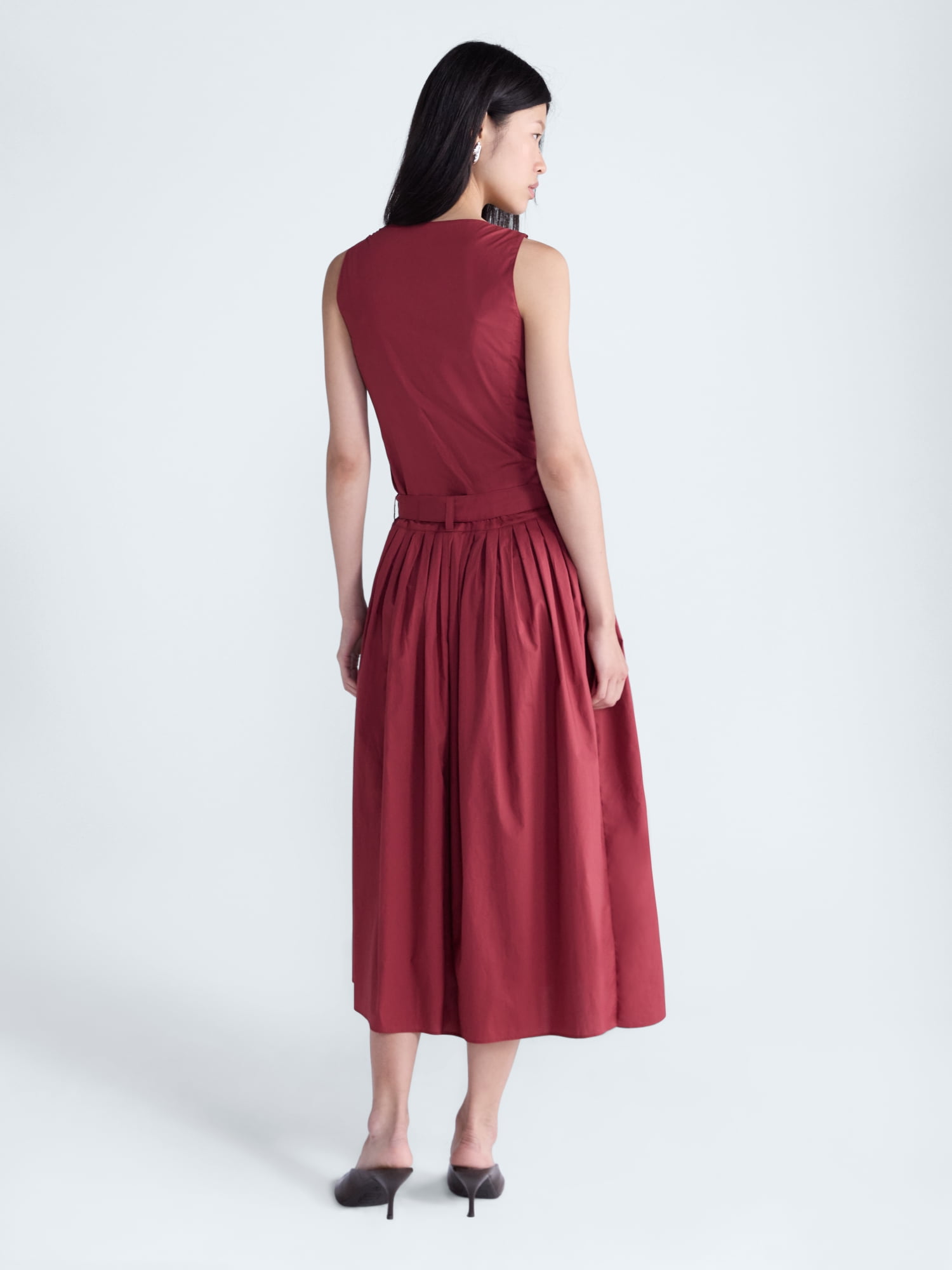 Scoop Women’s Belted Pleated Cotton Maxi Dress, Sizes XS-XXL