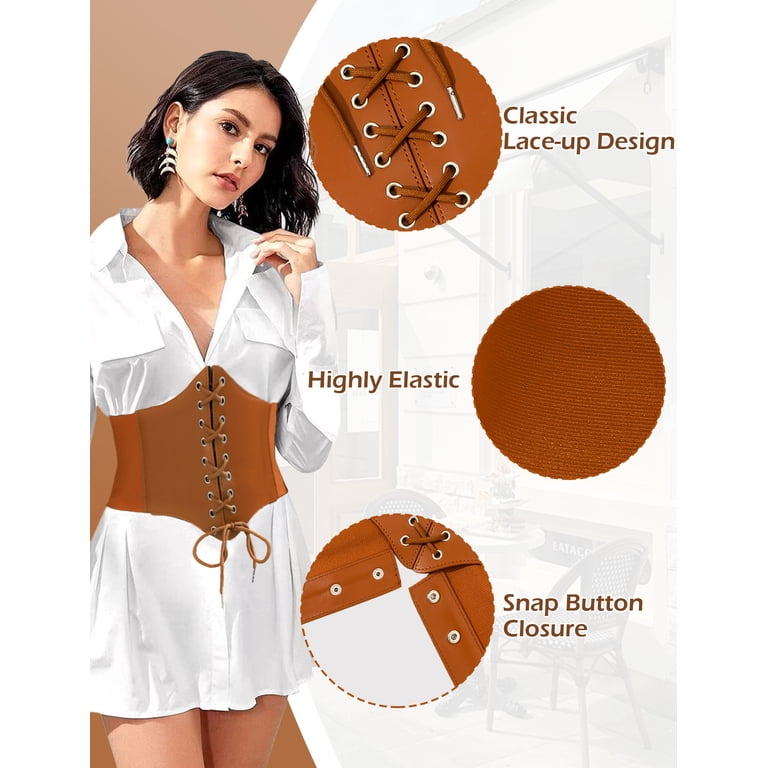 Women’s Wide Elastic Lace Up Corset Belt Renaissance Costume Accessory SANSTHS Wide Corset Belt for Women Lace-up Renaissance  main image 2