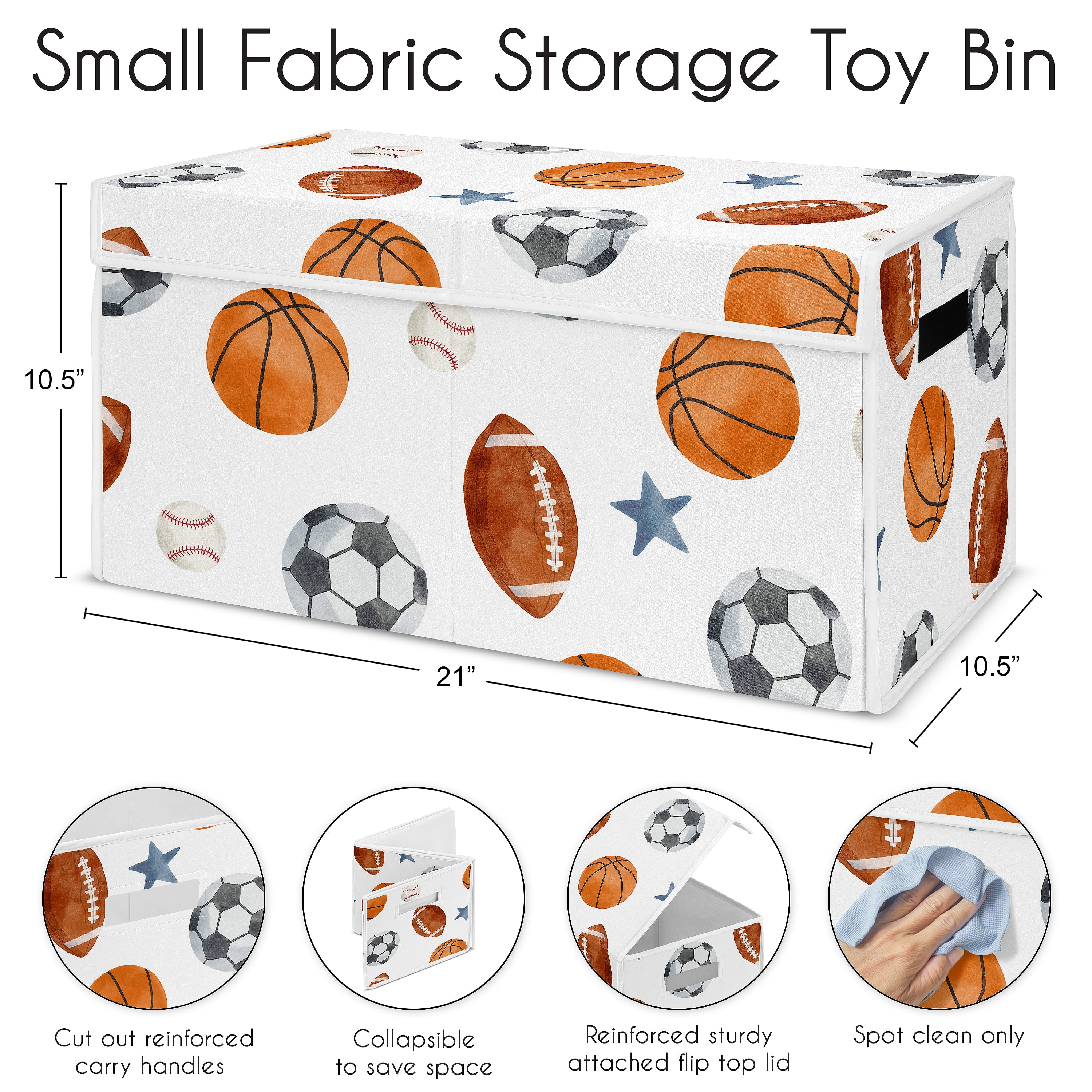 Sweet Jojo Designs Watercolor Sports Theme Boy Storage Fabric Toy Box