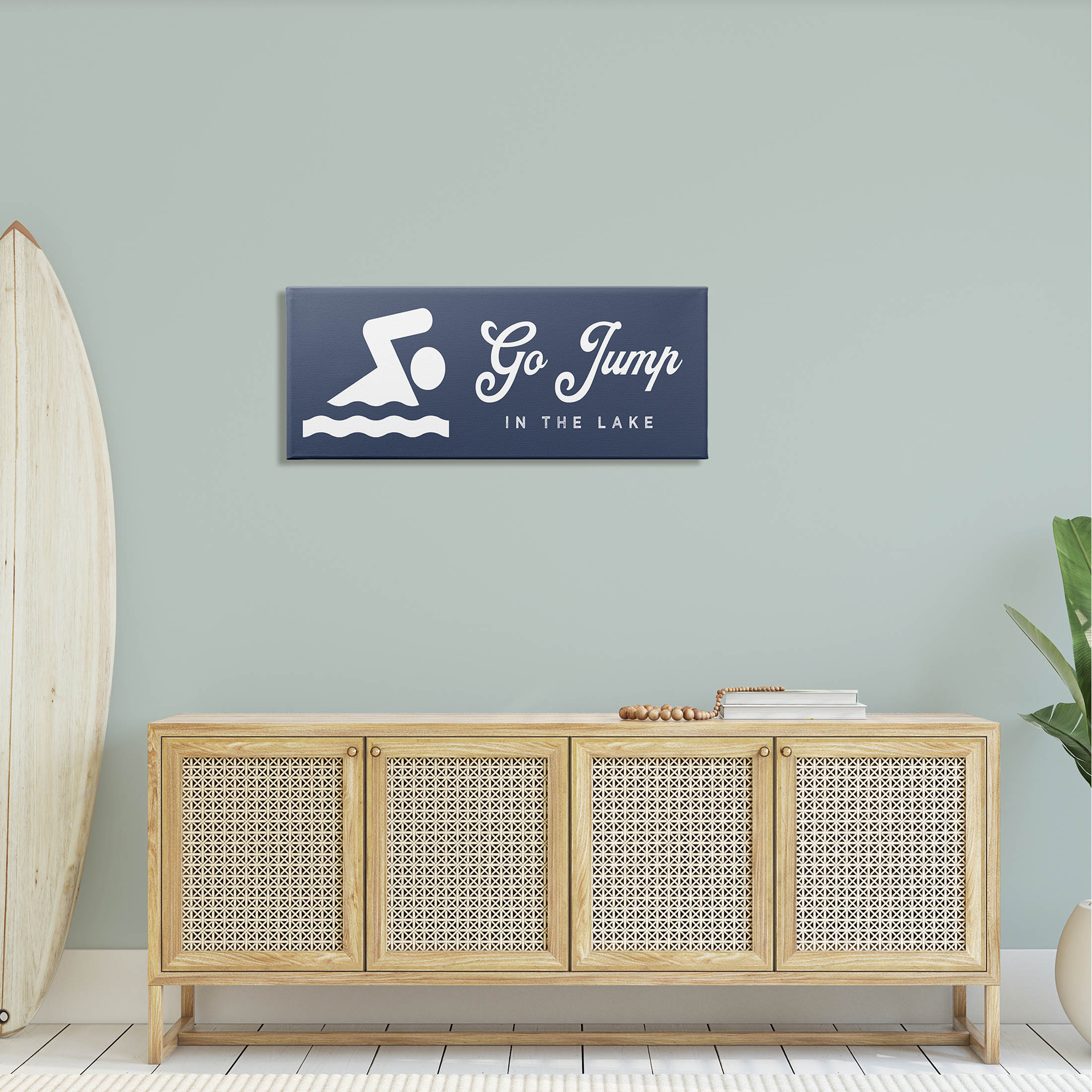 Go Jump In The Lake Swimming Sign Typography Graphic Art Gallery Wrapped Canvas Print Wall Art
