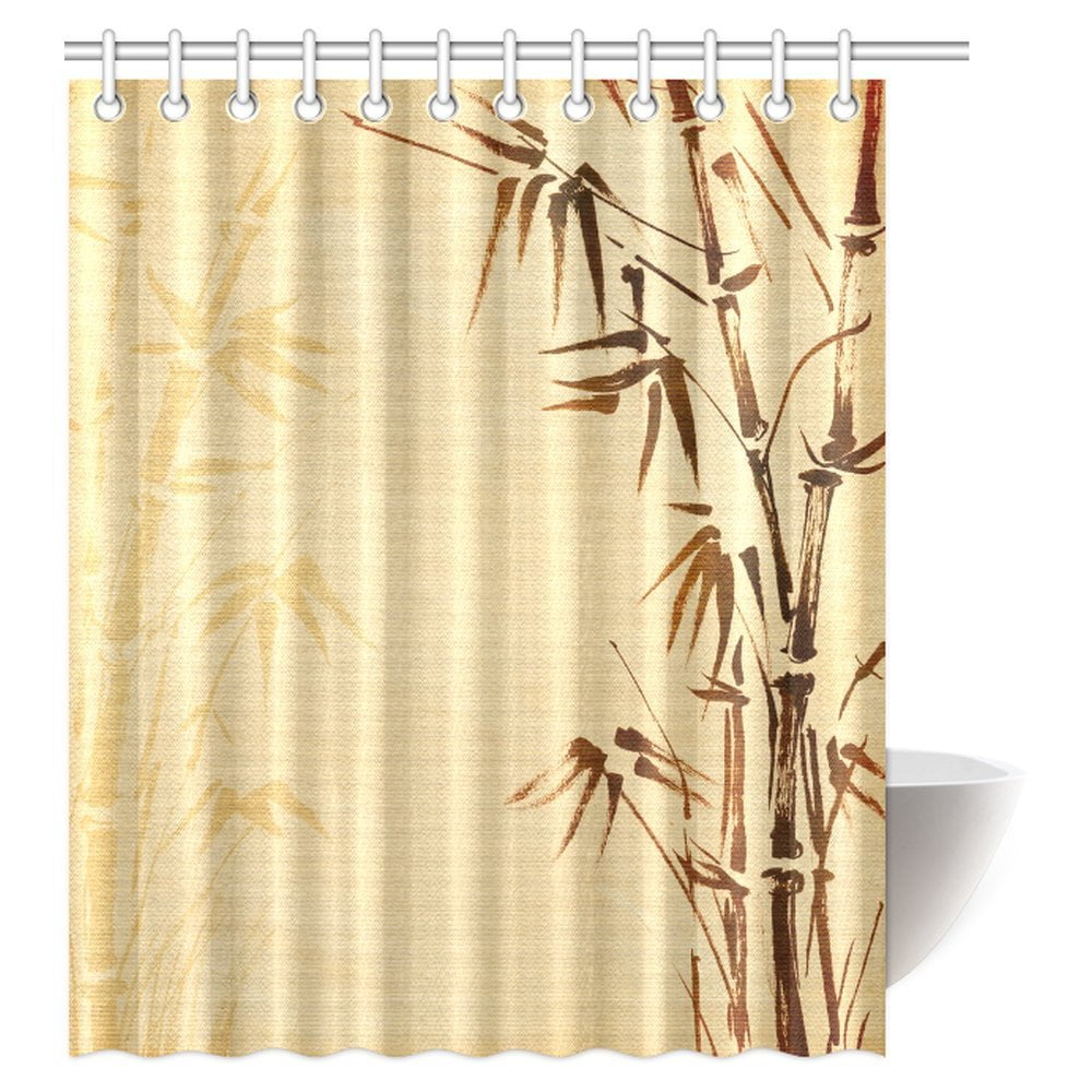 MYPOP Bamboo Decor Shower Curtain, Abstract Tree and Bamboo Pattern