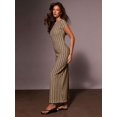 thumbnail image 5 of Womens Casual Khaki Striped Knit Long Dress Short Sleeve Crew Neck Maxi, 5 of 5