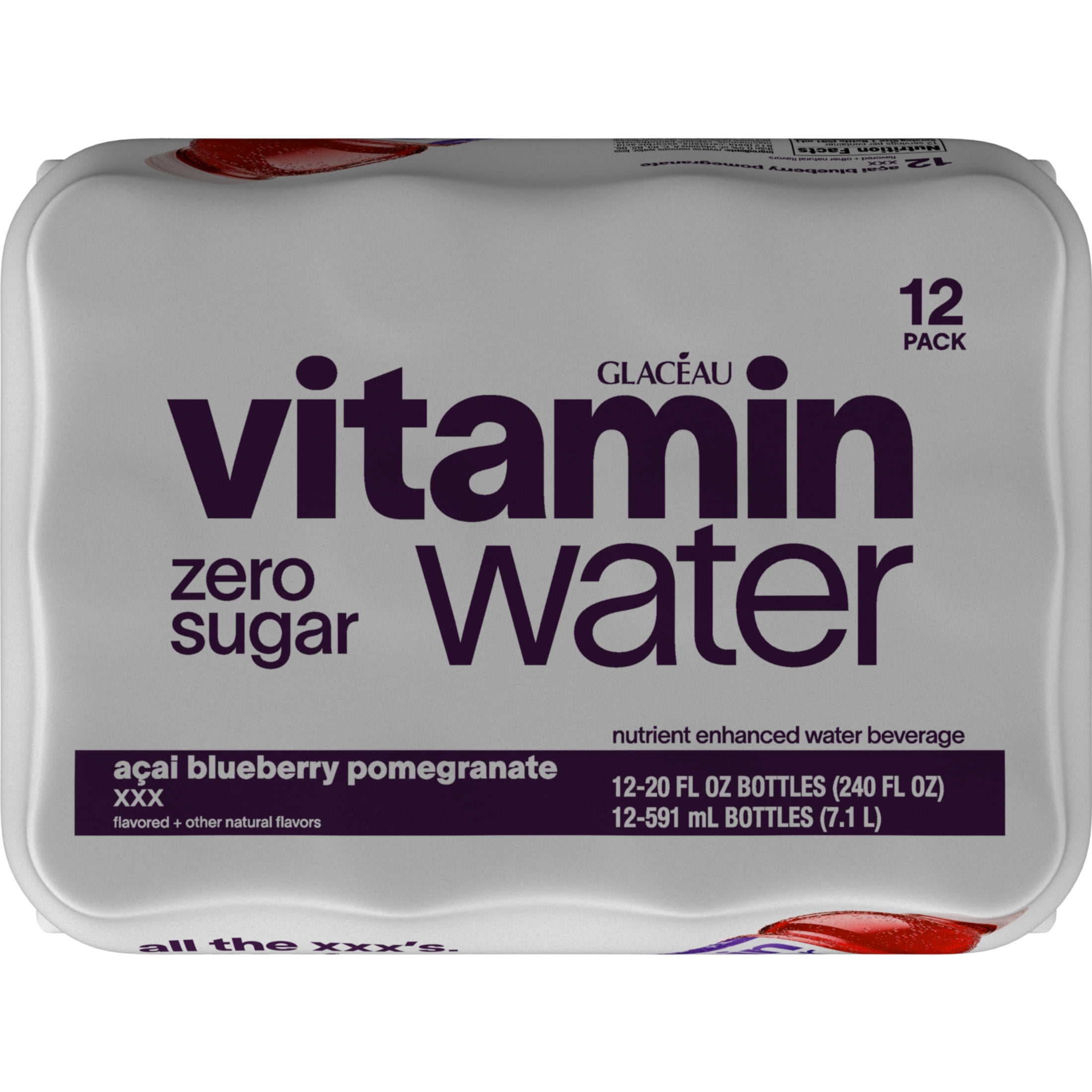 vitaminwater XXX Zero Sugar Acai-Blueberry-Pomegranate Water Beverage Bottles, 20 fl oz, 12 Pack