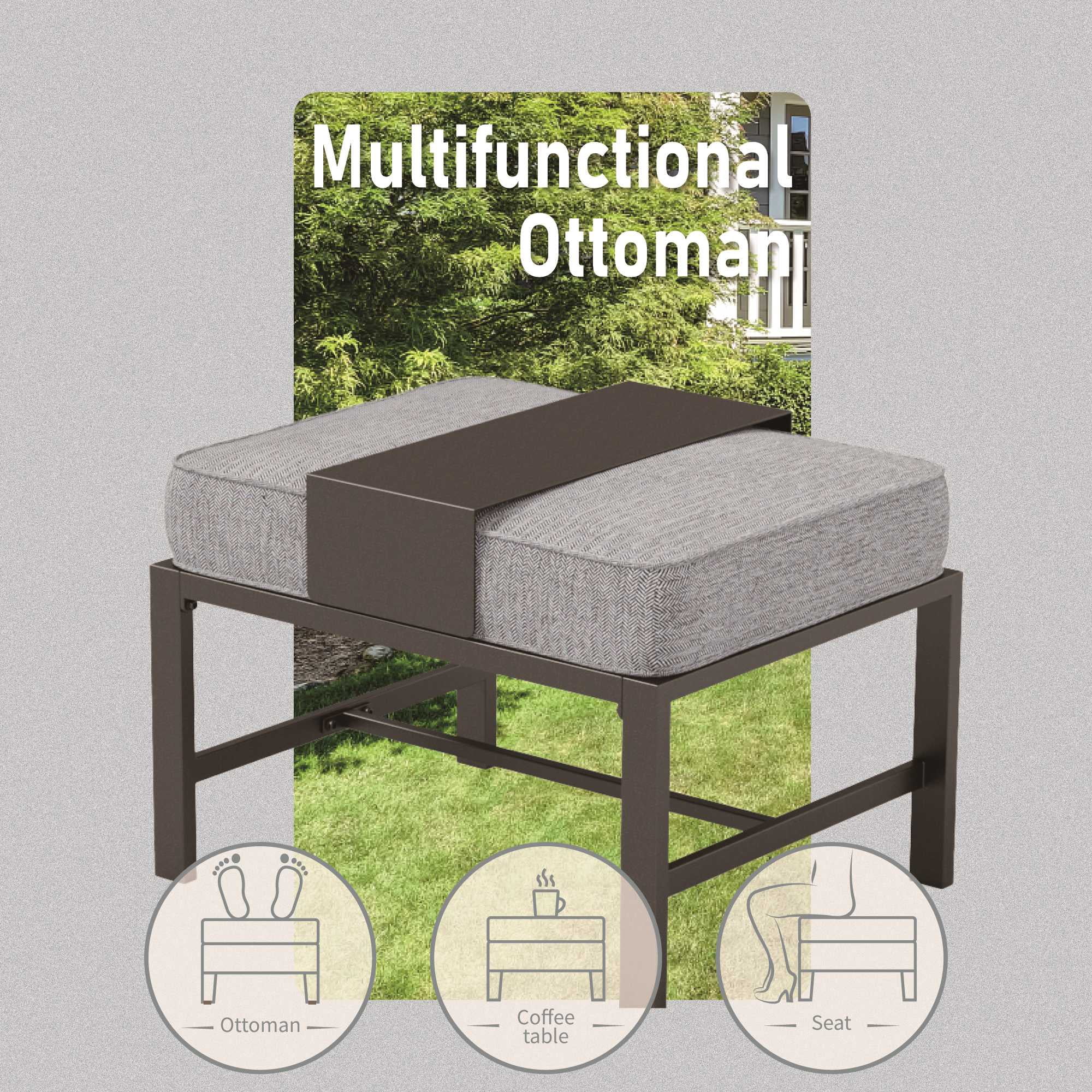 MF Studio 7-Seater Patio Conversation Set Metal Outdoor Furniture Set with Swivel Chairs and Ottomans - Gray