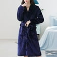 thumbnail image 3 of Women Knee-length Bathrobe Men Women Plush Fleece Bath Robe Knee-length Lapel Tie Design Water Absorbent Winter Loungewear Wear Sleepwear Nightgown, 3 of 7