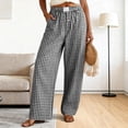 thumbnail image 2 of felwors Women Cotton Pajama Pants Striped Plaid Pj Trousers Drawstring Gingham Bottoms Casual Wide Leg Pant with Pocket (Black, L), 2 of 8