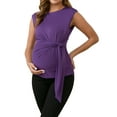 thumbnail image 2 of INSPIRE CHIC Women Maternity Tie Waist Blouse Cap Sleeve Summer 2025 T-Shirt Office Work XX-Large Purple, 2 of 6