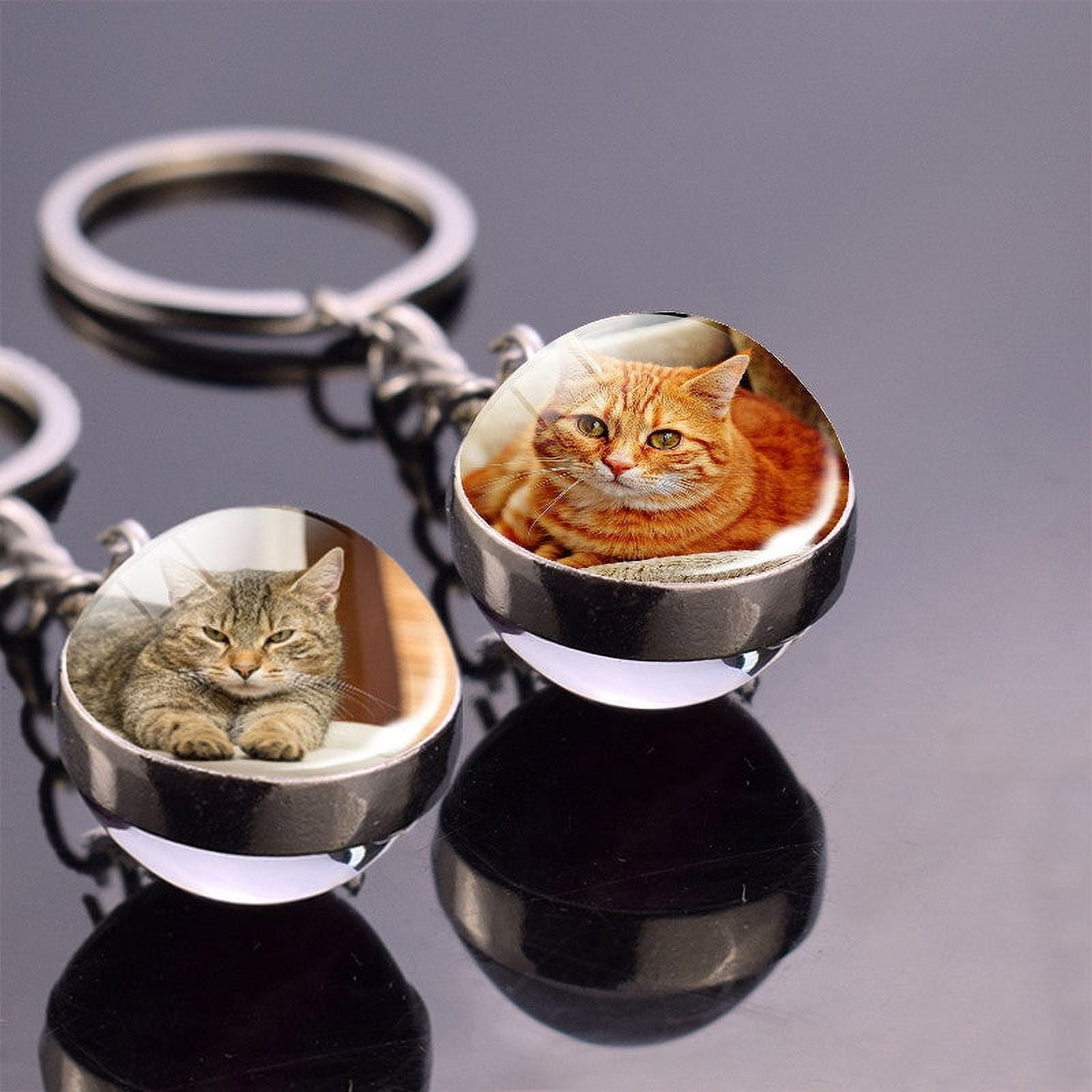 Animal Glass Ball Keychain Fashionable Alloy Key Ring Round Design Luminous Pendant Decoration Gift for Women and Girls