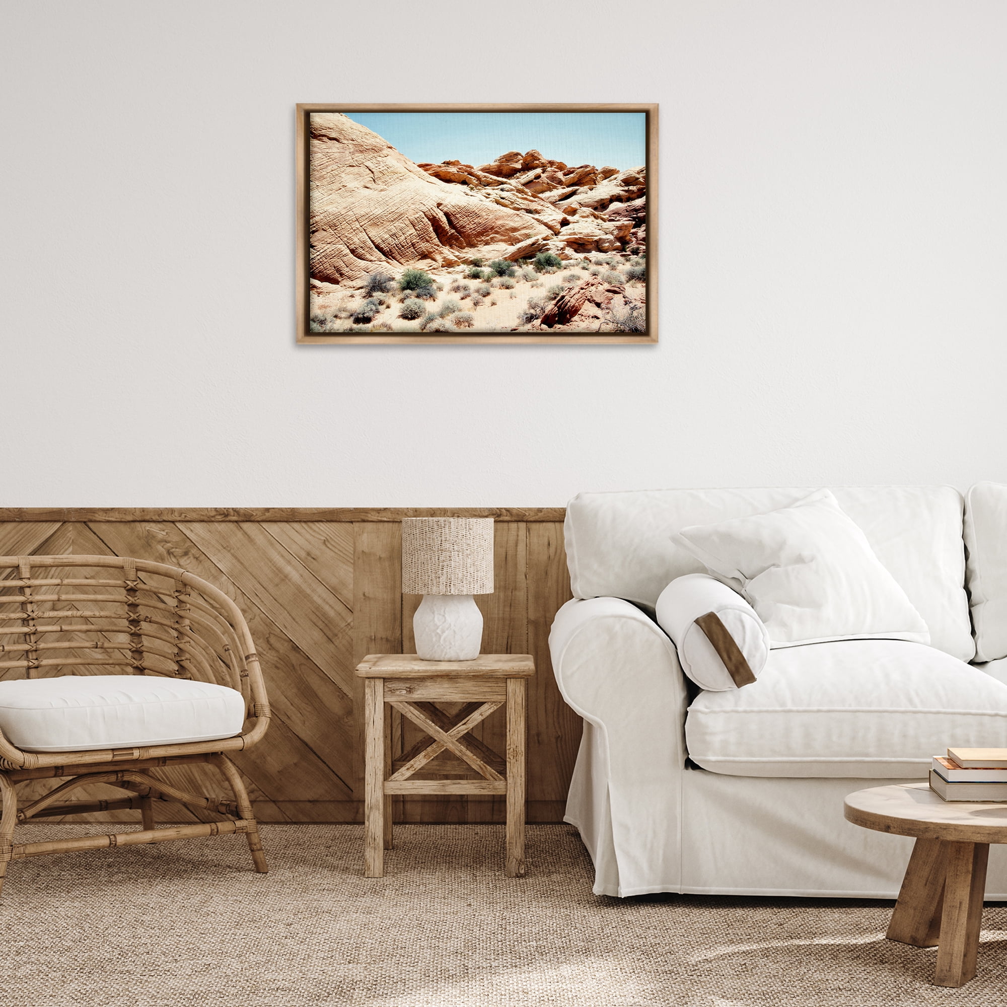 Stupell Industries Arid Desert Scenery Landscape & Nature Photography Brown Floater Framed Canvas Art Print Wall Art, 31 x 21