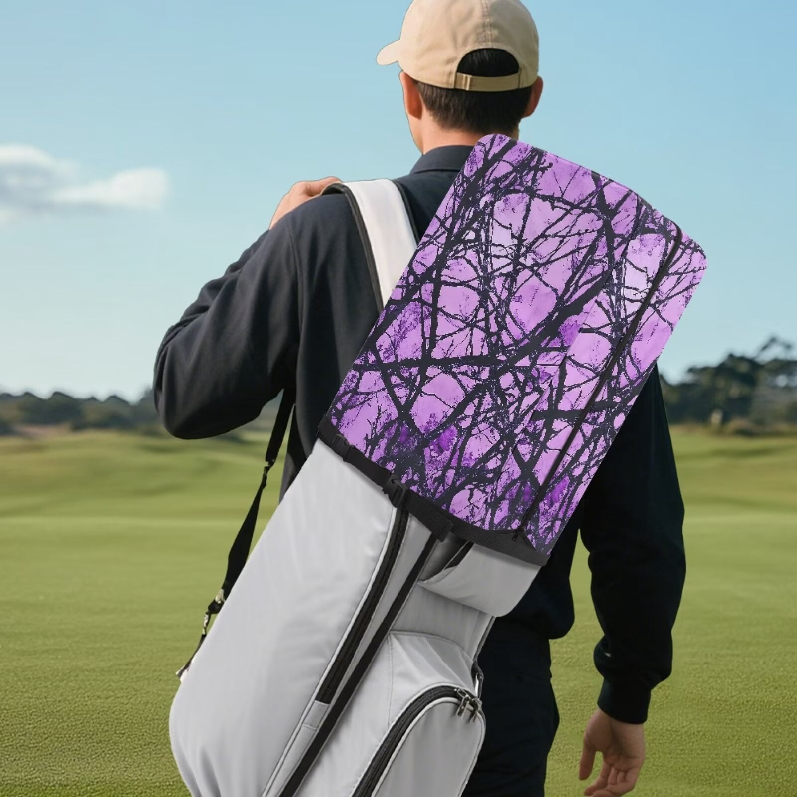Chririnla Purple Forest Hunting Golf Bag Dust Cover Dust & Sun Protection Umbrella for Clubs with Snap Button Universal Fit for Most Club Bags, Stand Bags, Cart Bags & Tour Bags