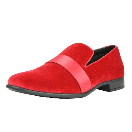 Image of Amali Mens Velvet Slip On Designer Tuxedo Loafers Red Size 13