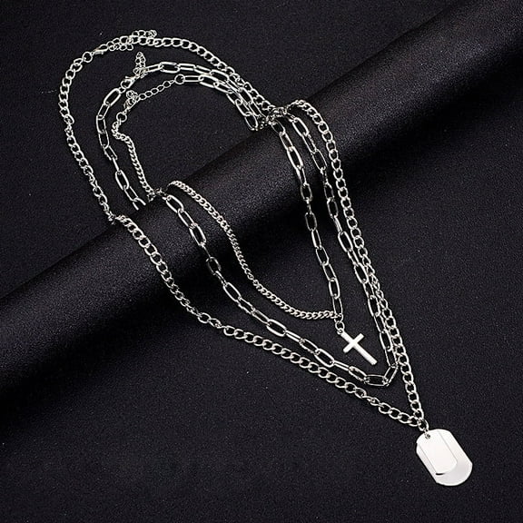3pcs 201 Stainless Steel & Alloy Pendant 3 Layer Necklaces for Men Stainless Steel color Non-Tarnish Cross 19.69~27.56 inch(50~70cm)