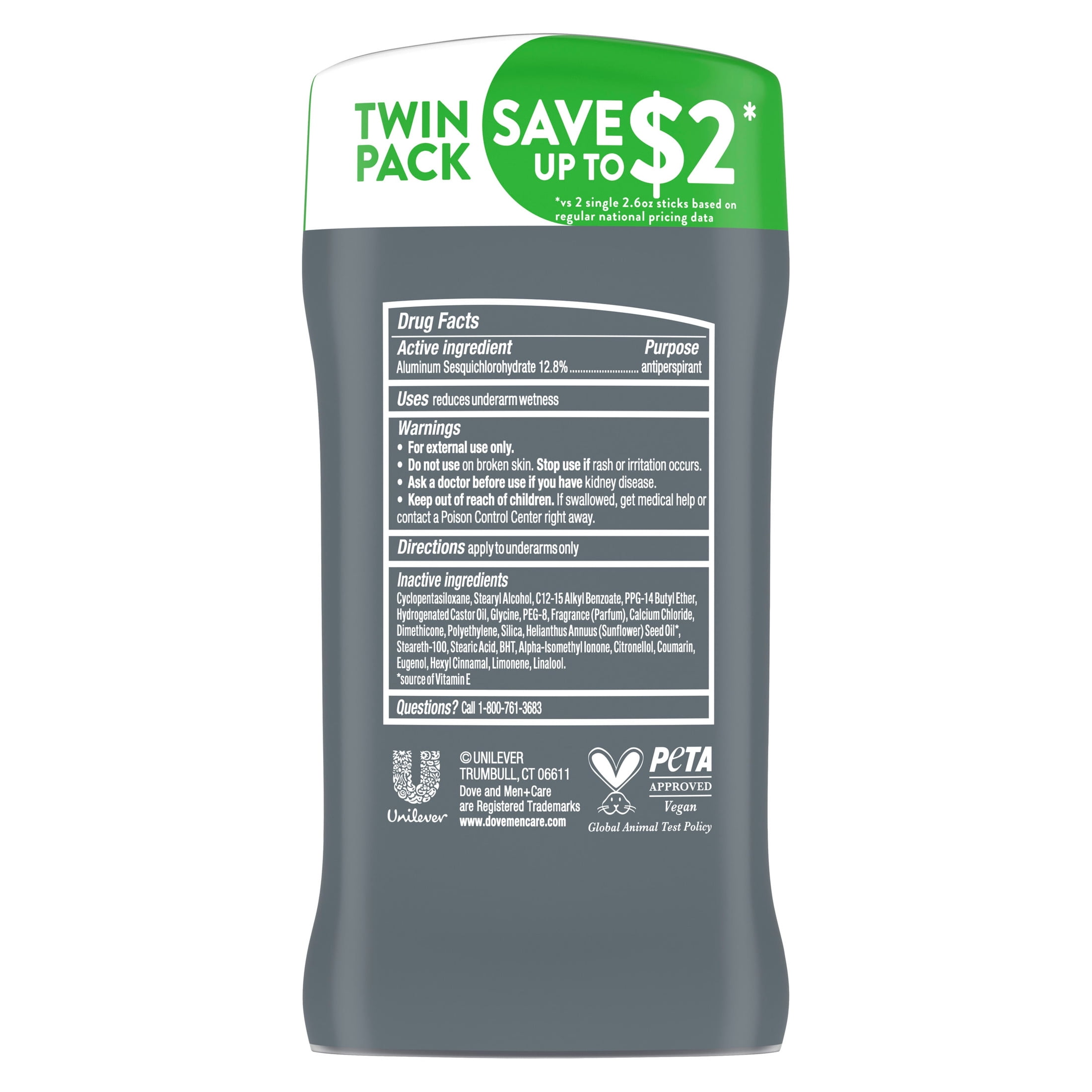 Dove Men+Care Extra Fresh Men's Antiperspirant Deodorant Stick With 72-hour sweat & odor protection Extra Fresh with 1/4 Moisturizing Cream & Long-lasting Citrus Scent, 2.6 oz Twin pack