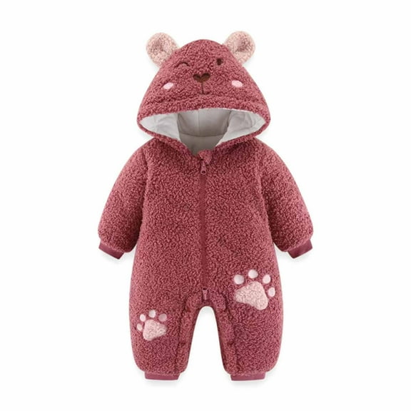 SDJMa Autumn Winter Warm Coat Girls Boys Jumpsuit Hooded Romper Baby Toddler Zipper Fuzzy Winter Jacket Girls 0-18 Months