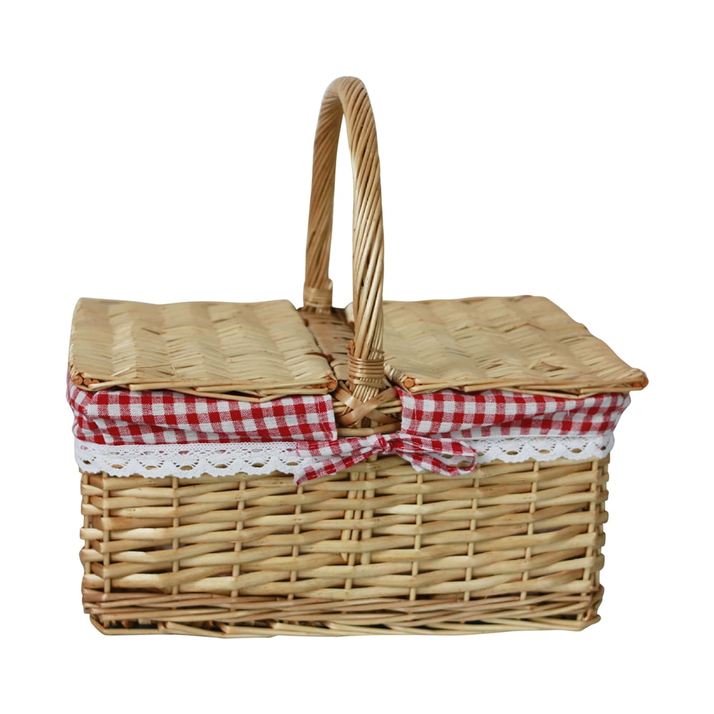 Picnic Basket for 2 with Portable Wine Table, Woven Basket with Handles Cutlery Service Kit