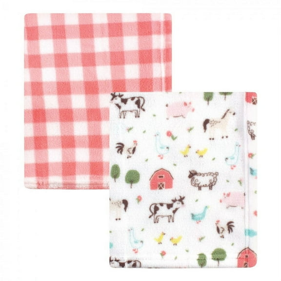 Hudson Baby Infant Girl Silky Plush Blanket, Girl Farm Animals, 30x36 inches