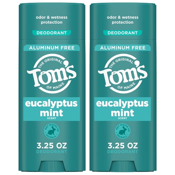 Tom's of Maine Eucalyptus Mint Aluminum Free Natural Deodorant For Women & Men  Goes on Clear  Odor & Wetness Protection  Naturally Derived and Moisture-Locking Ingredients  3.25 oz 2 Pack