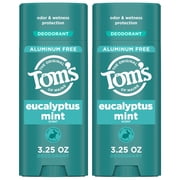 Tom's of Maine Eucalyptus Mint Aluminum Free Natural Deodorant For Women & Men Goes on Clear Odor & Wetness Protection Naturally Derived and Moisture-Locking Ingredients 3.25 oz 2 Pack