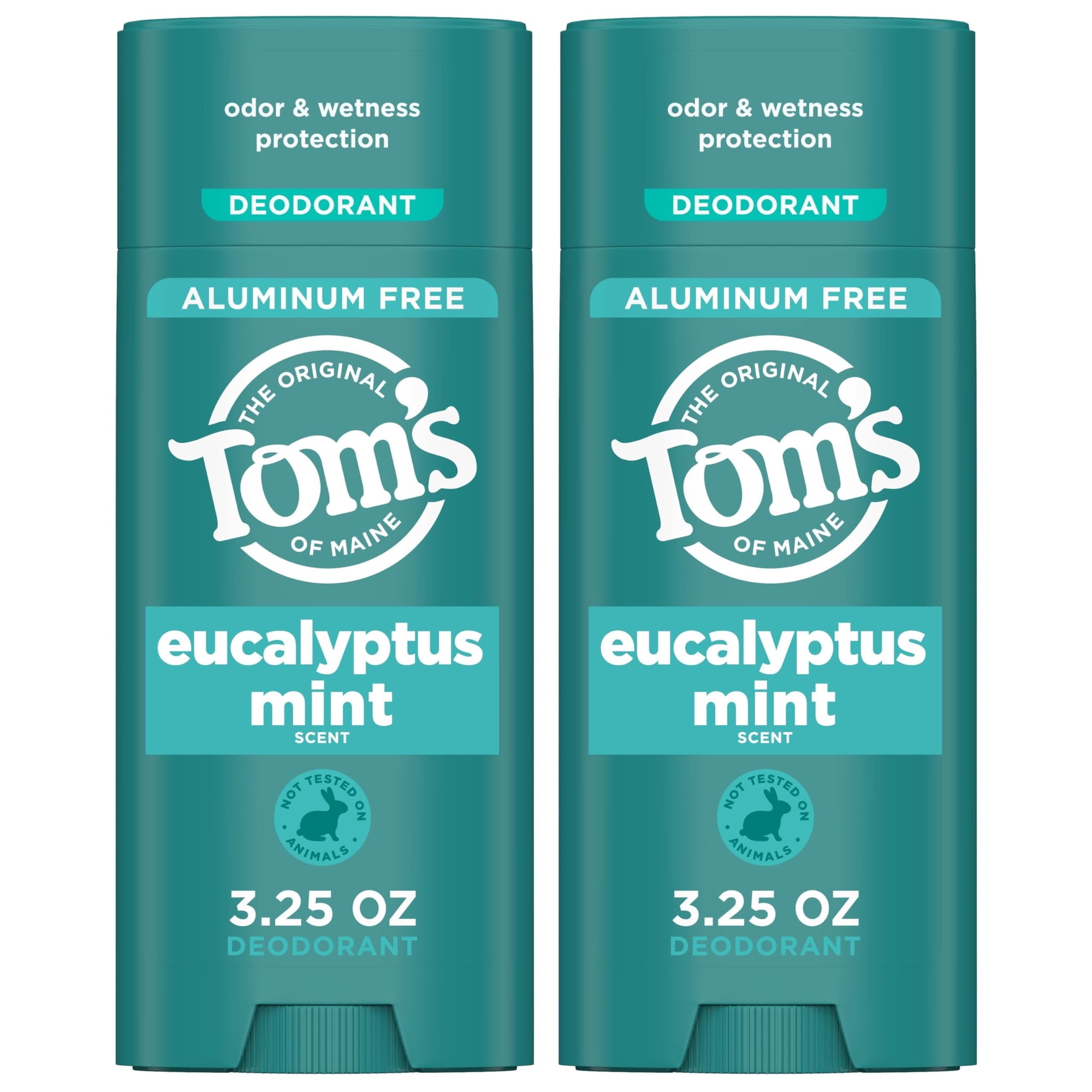 Tom's of Maine Eucalyptus Mint Aluminum Free Natural Deodorant For Women & Men Goes on Clear Odor & Wetness Protection Naturally Derived and Moisture-Locking Ingredients 3.25 oz 2 Pack
