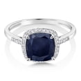 thumbnail image 3 of Gem Stone King 3.07 Ct Cushion Blue Sapphire White Diamond 10K White Gold Ring, 3 of 7