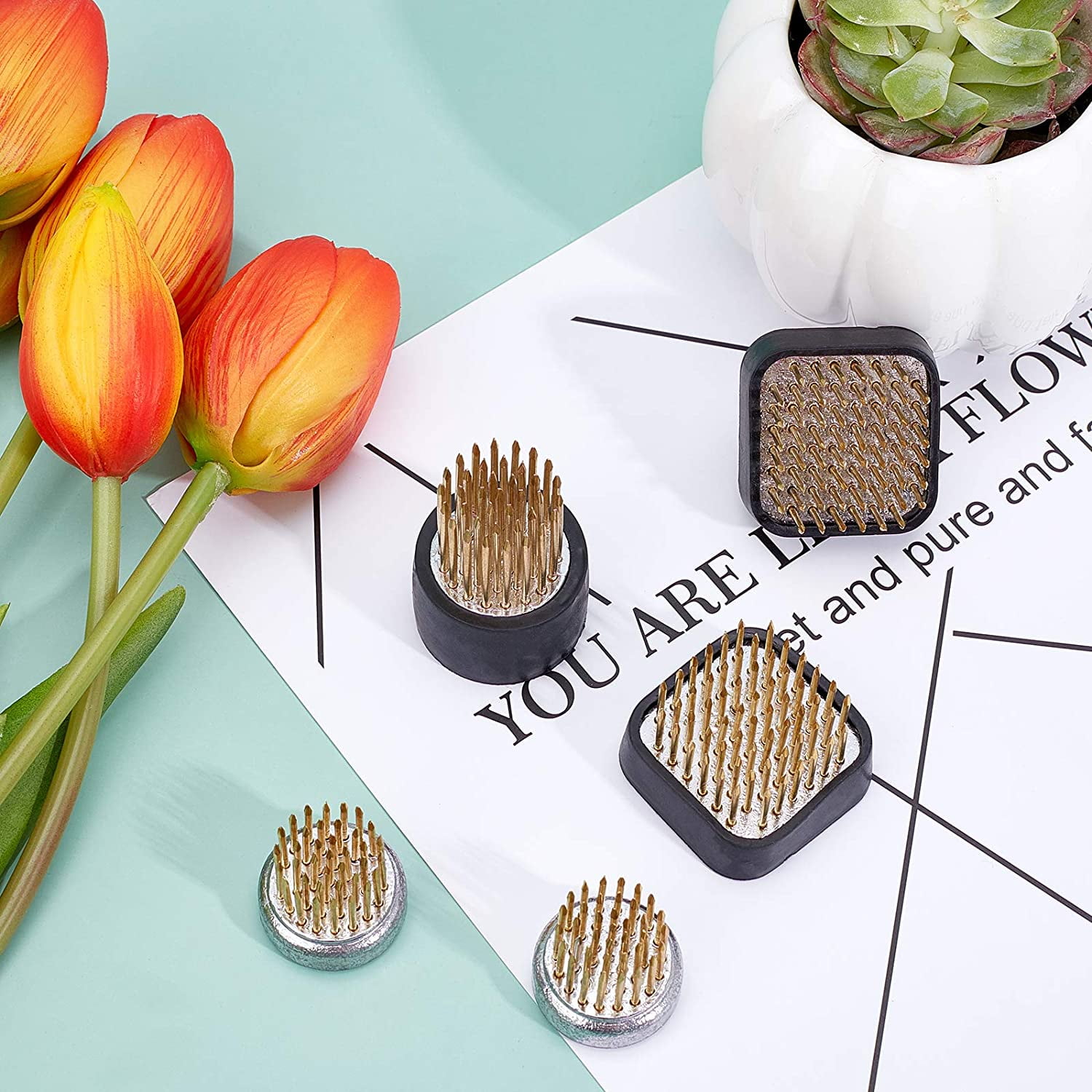 5 pcs 3 Sizes Mini Ikebana Flower Holder Square/Round Floral Arranging Pin Frog Spiky Frog Fixed Holder Tools for Plants Making DIY