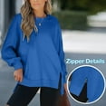 thumbnail image 6 of Women's Oversized Hoodie with Side Zipper Long Sleeve Crewneck Solid Pullover Tunic Top Blue S, 6 of 9