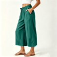 thumbnail image 4 of Bxsruta Women's Wide Leg Capri Pants Drawstring Elastic Waist Summer Casual Loose Trousers, 4 of 6