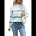 thumbnail image 1 of Suéteres Casuales de Punto con Estampado de Leopardo para Mujer, Suéteres de Larga con Cuello Redondo Azul L, 1 of 9