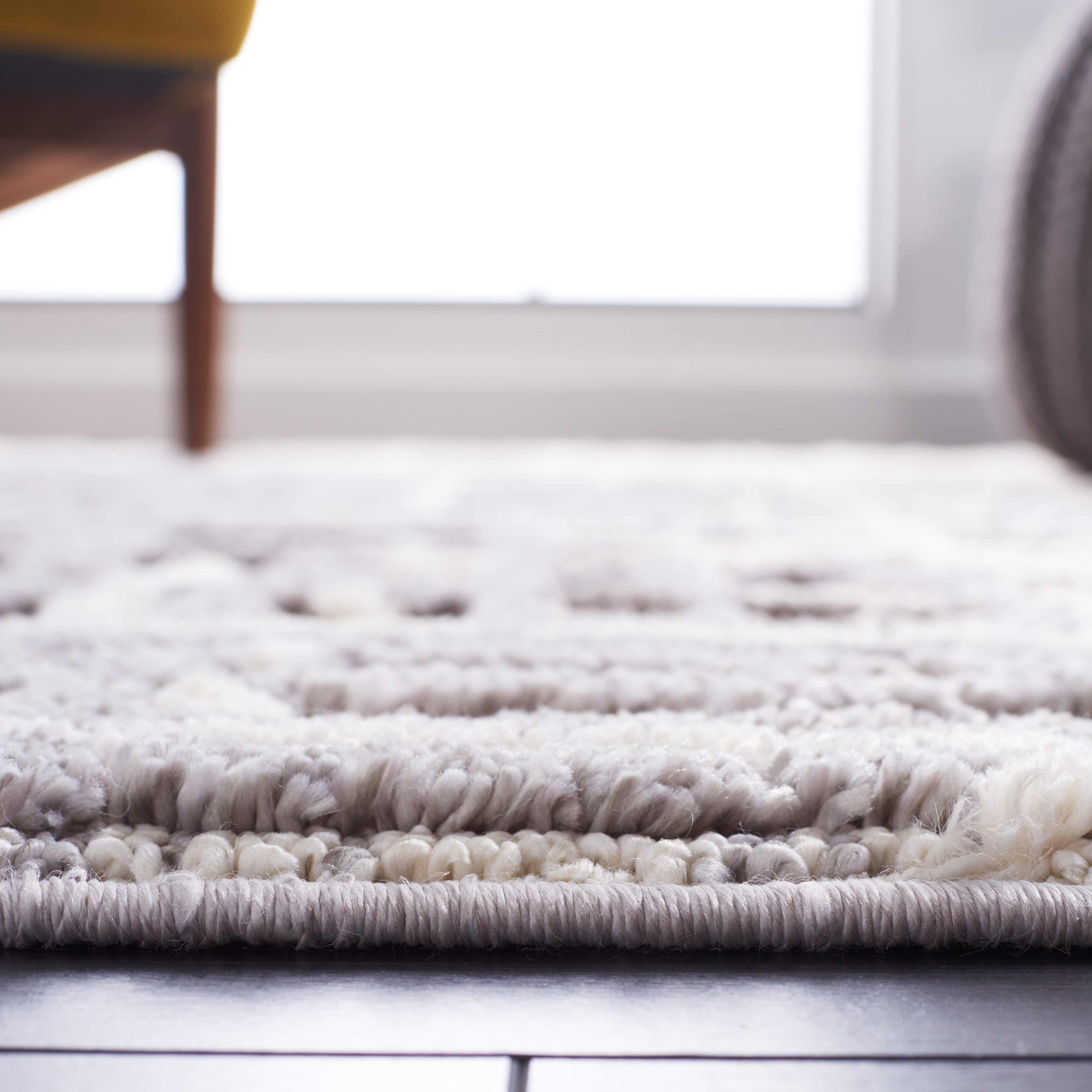 SAFAVIEH Marrakesh Ellery Geometric Polyester Area Rug, Ivory/Dark Grey, 6'7" x 6'7" Square