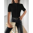 thumbnail image 6 of Womens Short Sleeve Shirts Button Down Blouse Casual Summer Textured Tops Black XL, 6 of 7