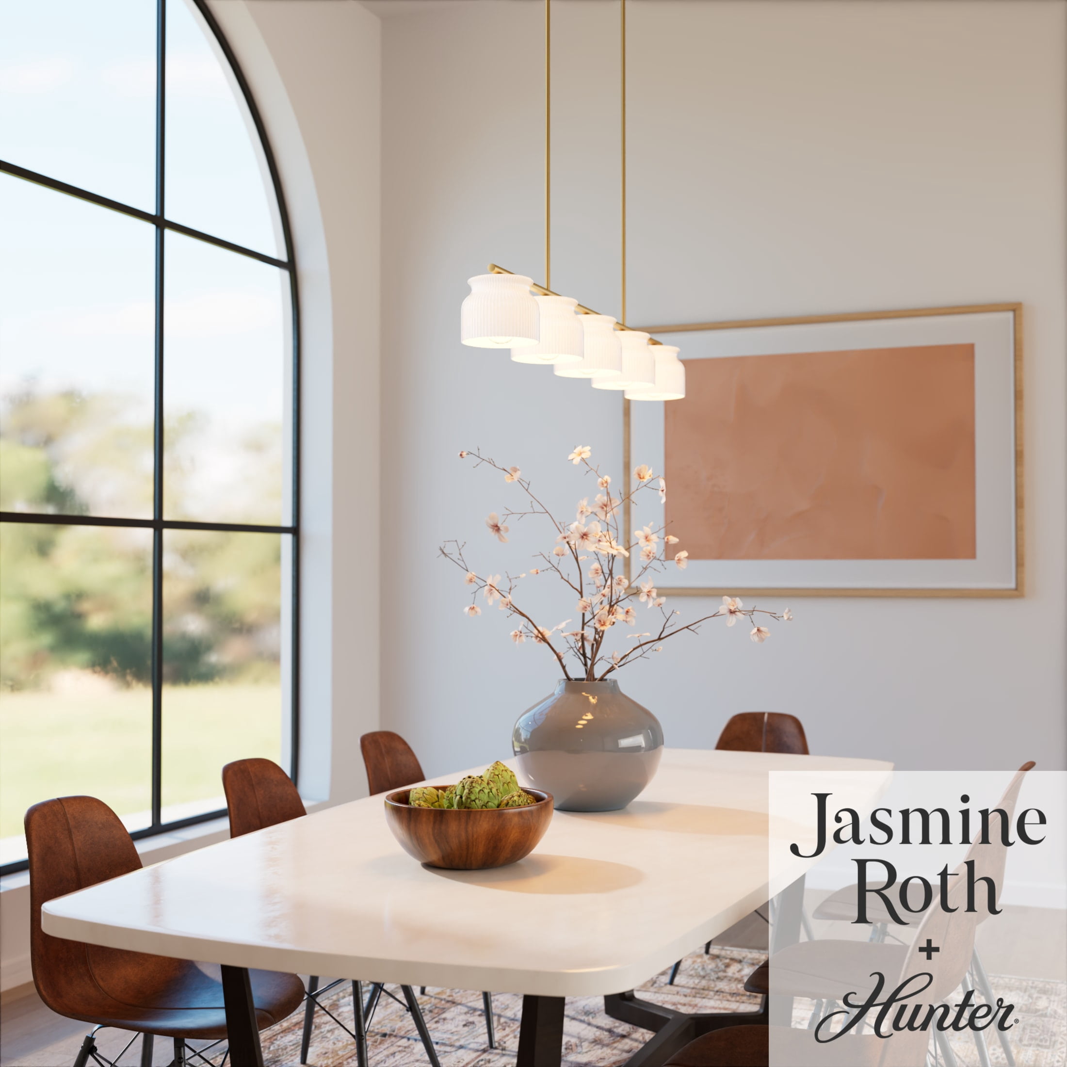 Hunter - Harlowe 5-light Luxe Gold, Extra Large Chandelier, Dimmable, Modern Style, Linear Shaped, for Bedrooms, Dining, Living Rooms - 13180
