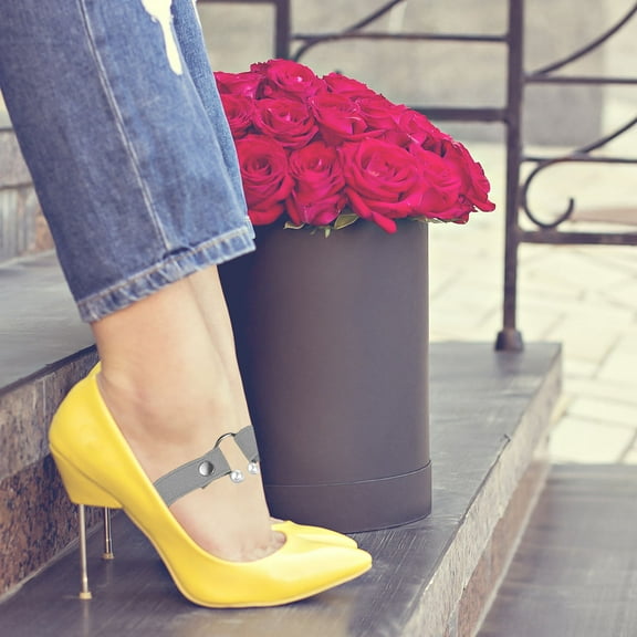 QIFULL 7Pcs Shoe Accessories for Women Anti Loose Straps Metal Elastic Pearl Round Hole Chic Design 11.8X0.4in