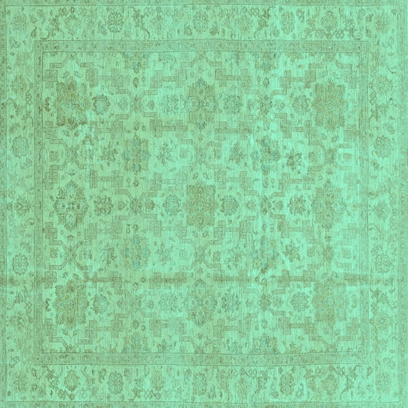 Ahgly Company Indoor Square Oriental Turquoise Blue Traditional Area Rugs, 5' Square