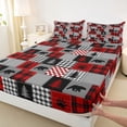 thumbnail image 4 of Erosebridal Woodland Wildlife Bears Full Size Sheets 4-Piece For Boys,Teens Black Red Geometric Grid Bed Sheets, 4 of 5