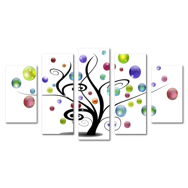 Cuadro decorativo Cuadros Abigail para sala recamara Abstracto esferas de colores moderno minimalista Set de 5 piezas