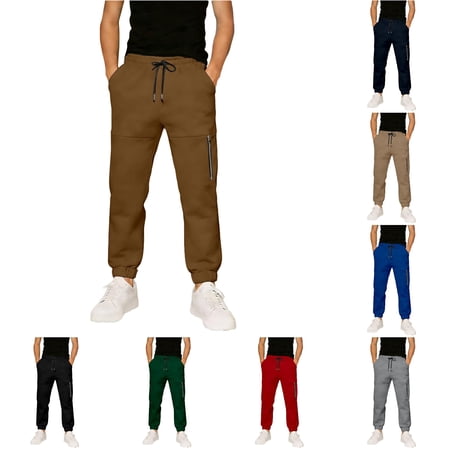 Rggeeun Boys Child Pants Relaxed Fit Elastic Waist Straight Leg Tapered Hem Solid Color With Drawstring & Zipper Pockets Ankle Length Summer Fall Outdoor Activities Classic Trousers Brown 13-14 Years