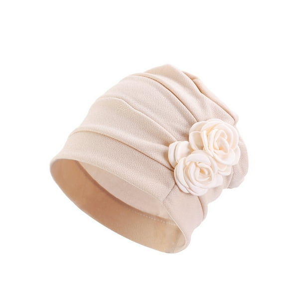 Sonducket Poliéster Damas Turbante Lavable Color sólido Elegante Gorra tradicional Oficina Compras Head Wrap Diadema Bonnet Sombreros Beige Sonducket AP010879-07