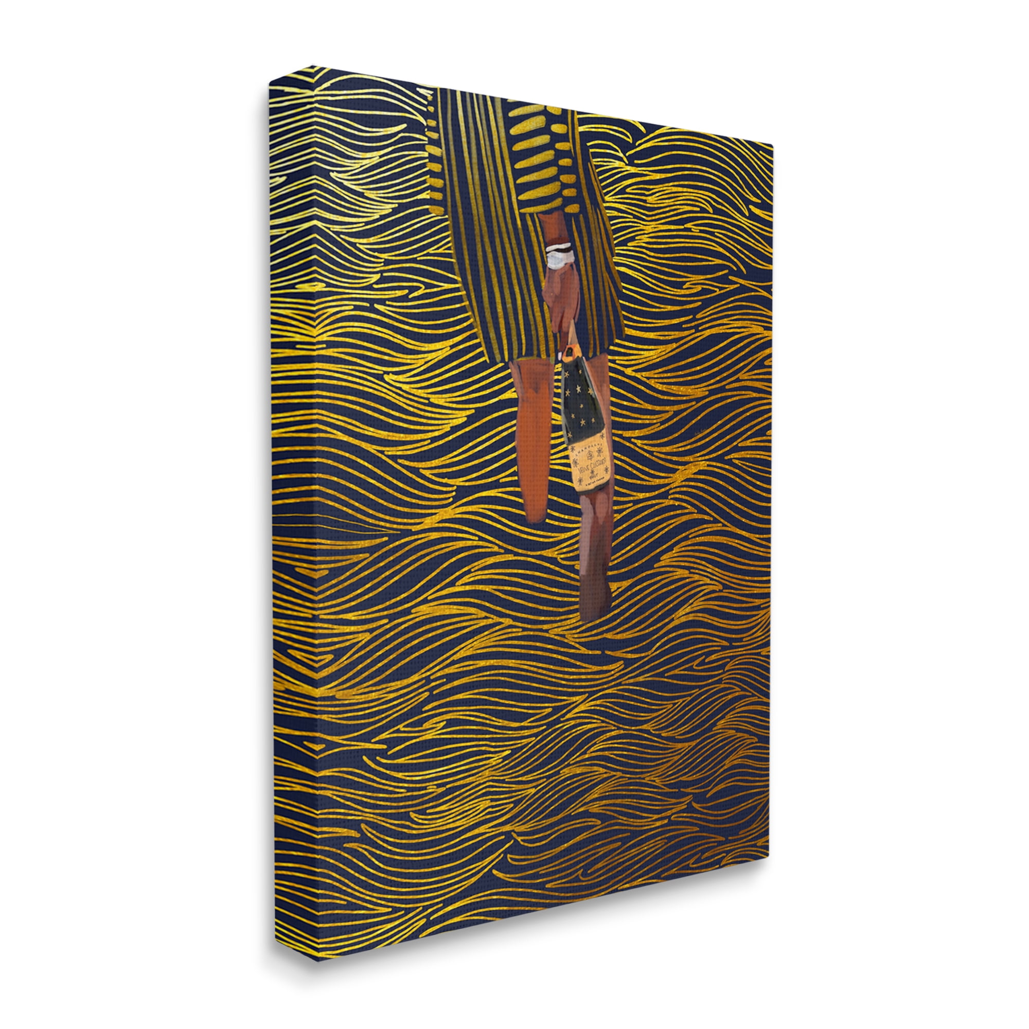 Stupell Industries Patterned Girl with Champagne Food & Beverage Painting Gallery Wrapped Canvas Art Print Wall Art, 16 x 20