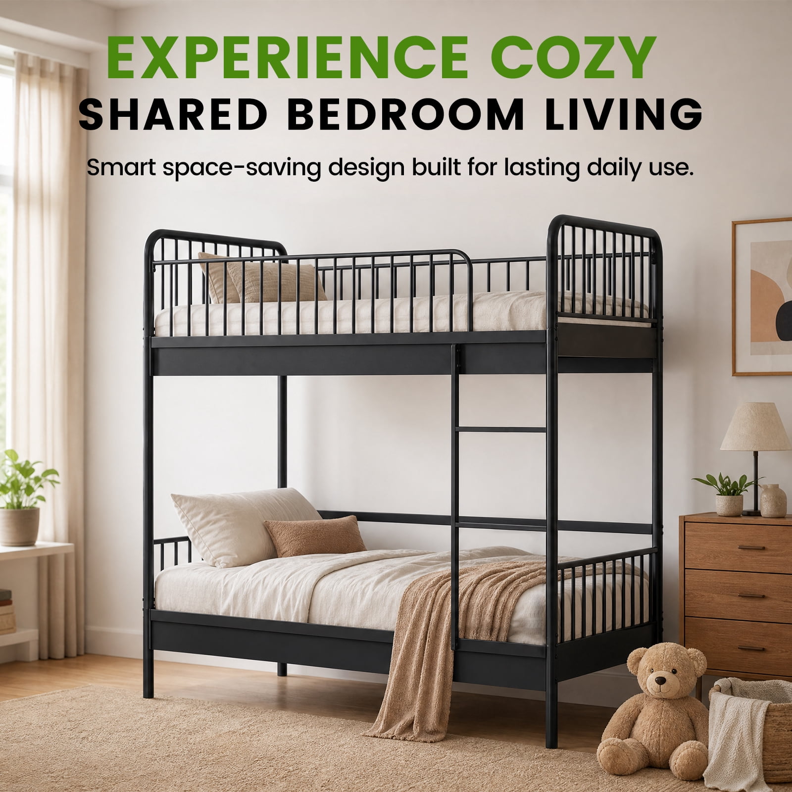 Mainstays Kids Twin-over-Twin Metal Bunk Bed, Black