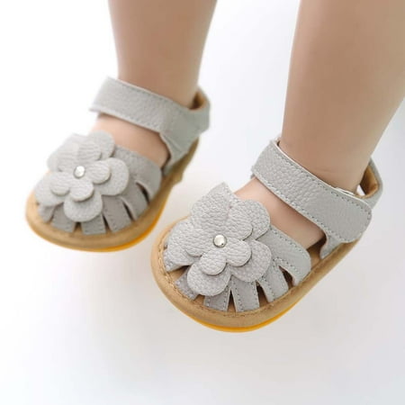 LoyisViDion Toddler Shoes Clearance Toddler Infant Baby Girls Shoes Leather Sandals Summer Bowknot Flats Flower Shoes Gray 6-12Month