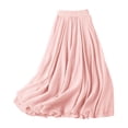 thumbnail image 5 of felwors Women's Cotton Linen Maxi Skirt - Flowy Boho Long Skirt with Ruffled Hem for Casual, Beach, Summer (Pink, L), 5 of 5