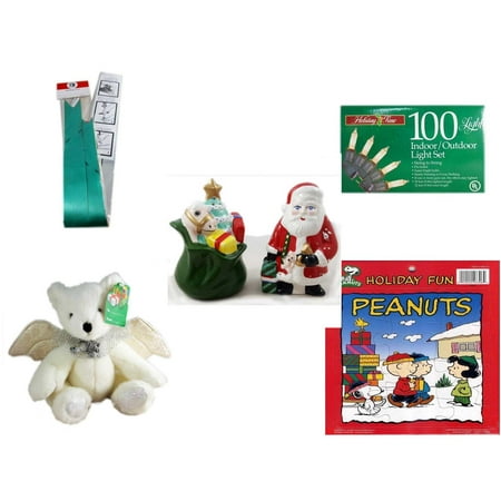 Christmas Fun Gift Bundle [5 Piece] - Myco's Best Pull Bows Set of 10 -  Time 100 Light Indoor/Outdoor Light Set - HomeTrends Santa Salt & Pepper Set - Angel Bear  8