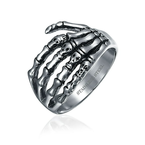 Bling Jewelry Mens Goth Wrap Skelton Hand Band Ring Stainless Steel