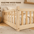 thumbnail image 6 of Miniyam Twin Size House Floor Bed for Kids, Wood Low Profile Bed Frame with Guardrails, Natural, 6 of 7