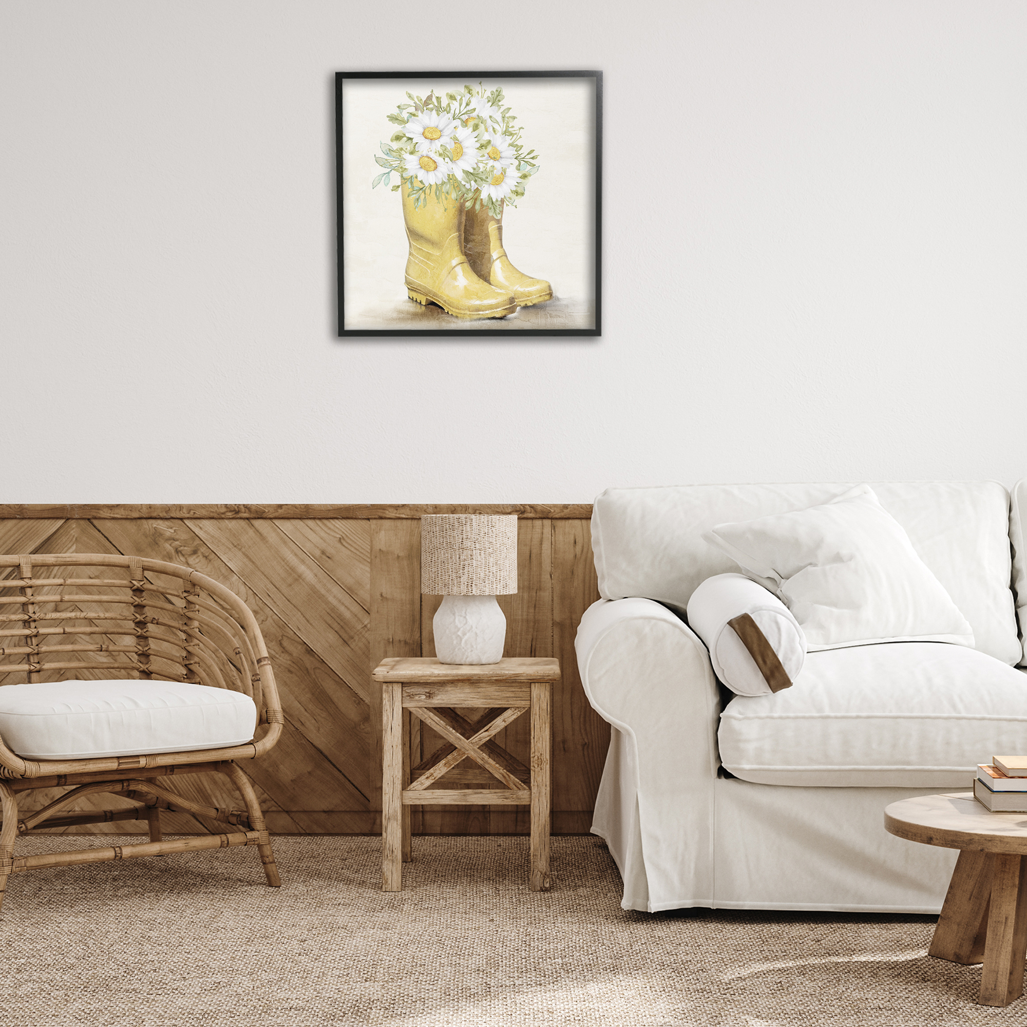 Stupell Industries Sunny Garden Boots Botanical & Floral Painting Black Framed Art Print Wall Art, 24 x 24