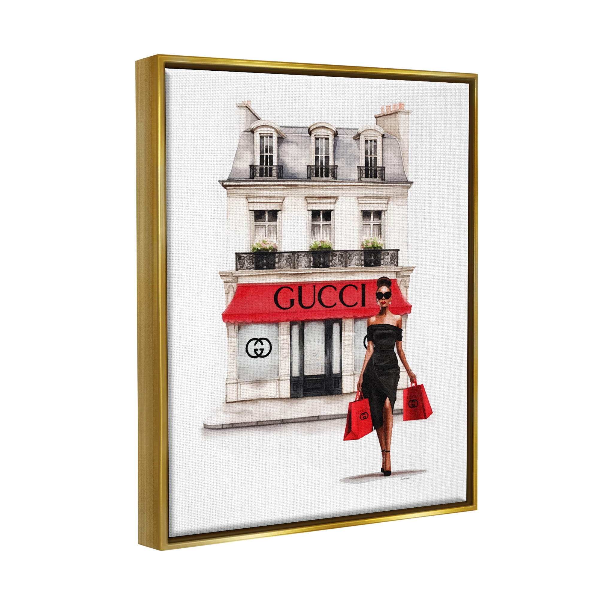 Stupell Industries Urban Glam Shop Town & City Painting Gold Floater Framed Canvas Art Print Wall Art, 17 x 21