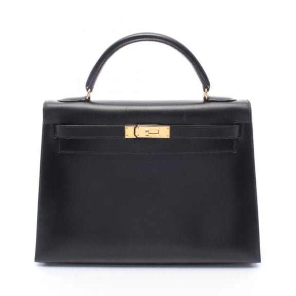 Pre-Owned Hermes Kelly 32, 2-way handbag, calfskin (box calf leather), black.