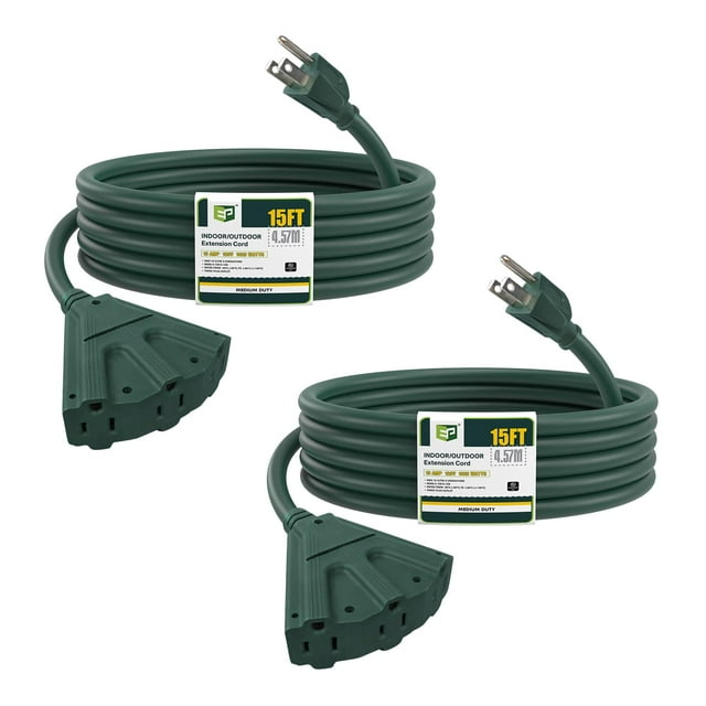 Cable de extensión para exteriores EP, paquete de 2, 4,5 m con 3 salidas 16/3 SJTW