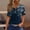 B5 Dark Blue short sleeve shirts for women Clearance Under $5, variant on Cagogo Summer Tops Short Sleeve V-neck Button Up T Shirts for Womens Under $5 Casual Solid Color Tshirt Trendy Summer Shirt Mother's Day Gifts for Mom